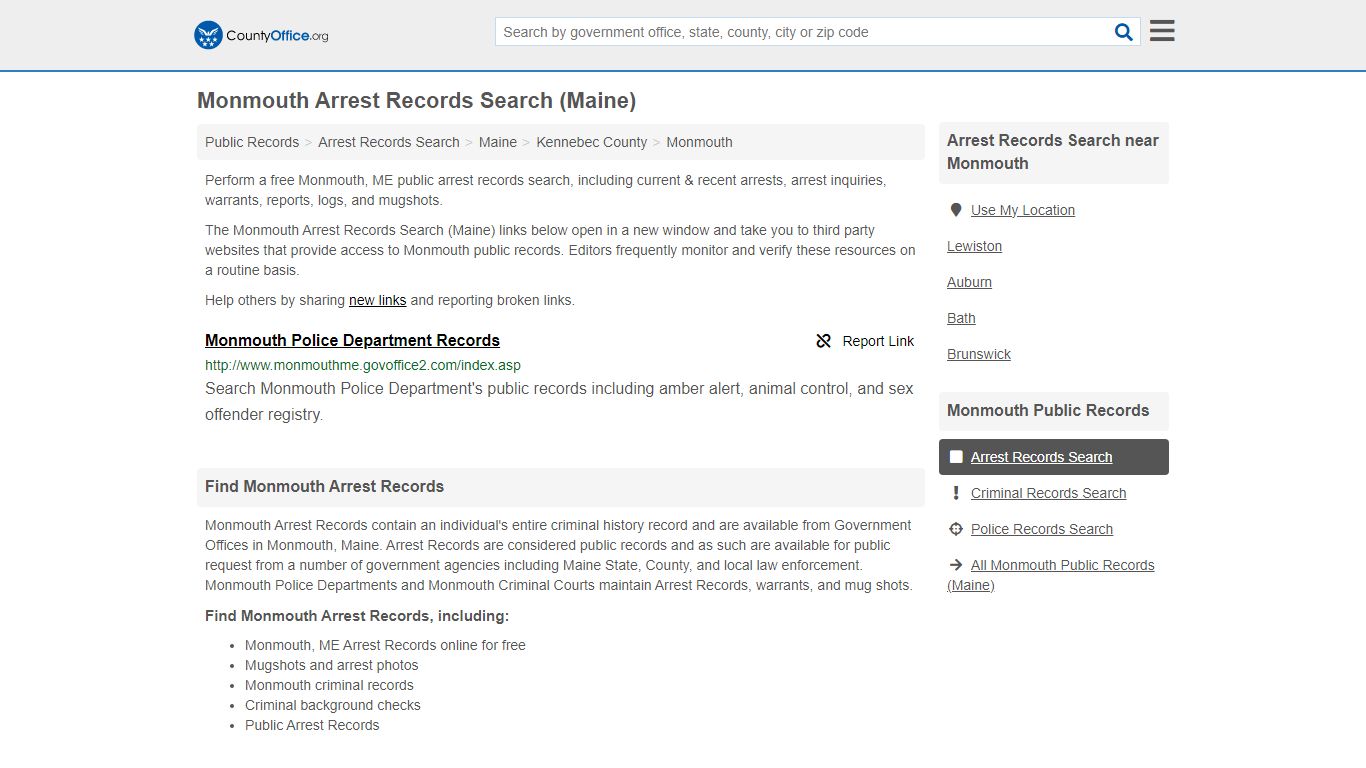 Arrest Records Search - Monmouth, ME (Arrests & Mugshots) - County Office
